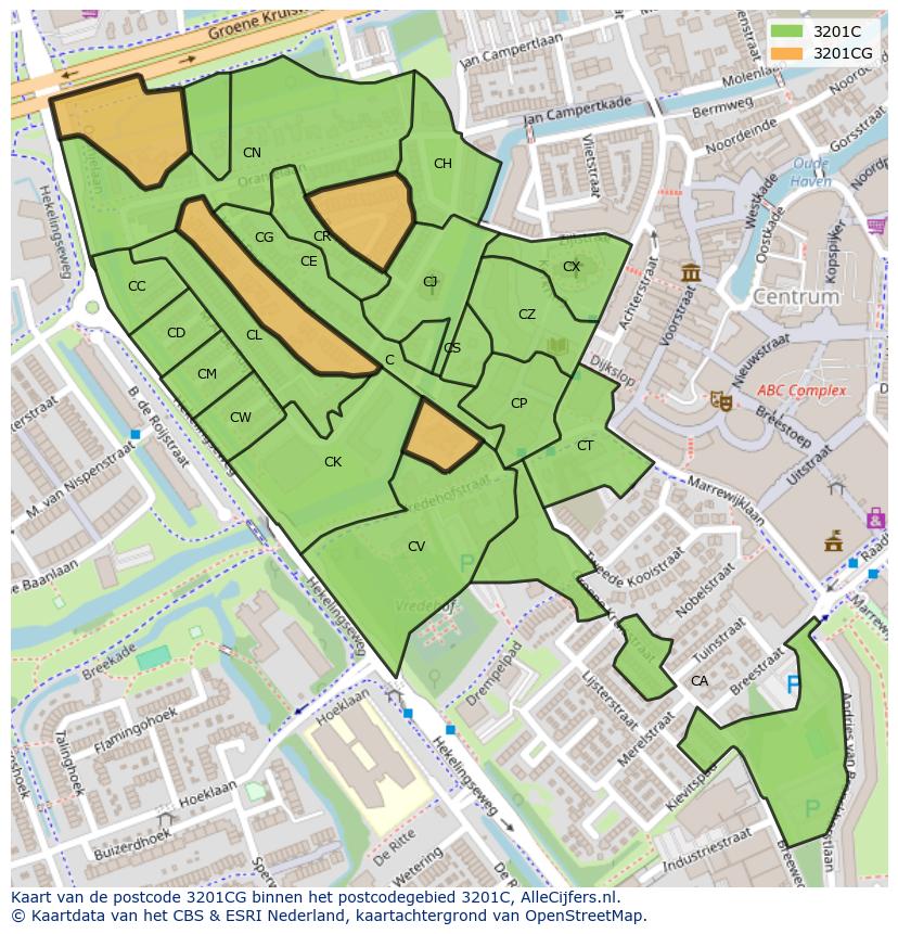 Afbeelding van het postcodegebied 3201 CG op de kaart.