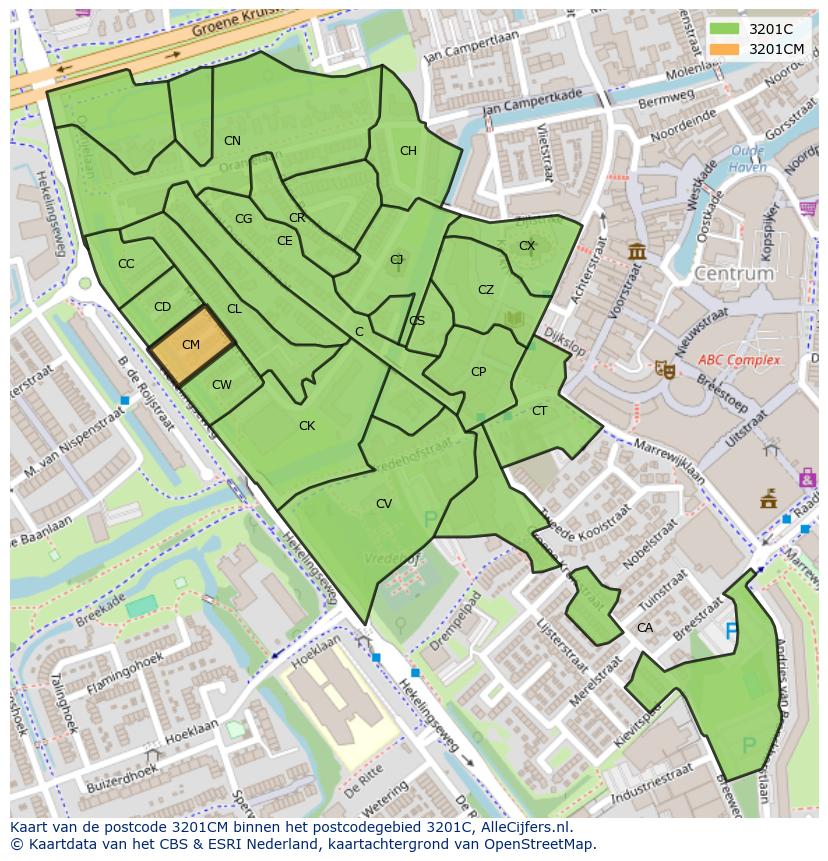 Afbeelding van het postcodegebied 3201 CM op de kaart.