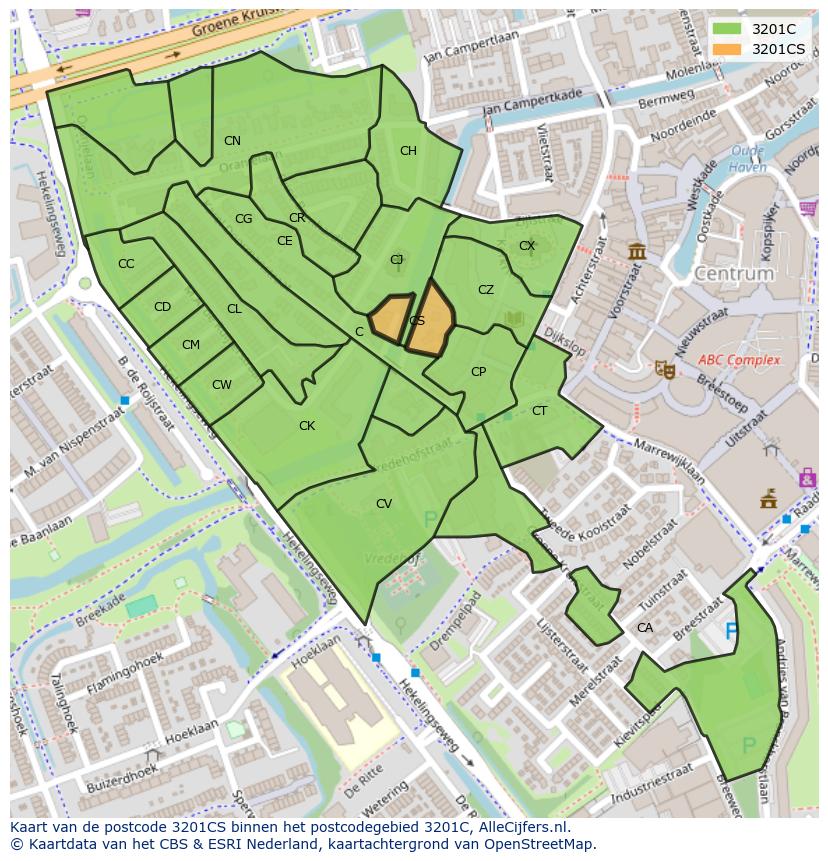 Afbeelding van het postcodegebied 3201 CS op de kaart.