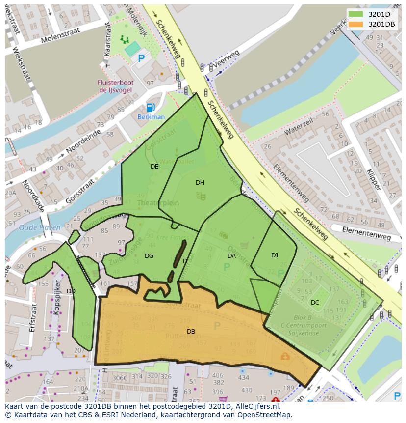 Afbeelding van het postcodegebied 3201 DB op de kaart.