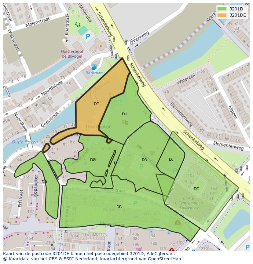 Afbeelding van het postcodegebied 3201 DE op de kaart.