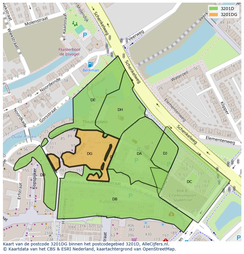 Afbeelding van het postcodegebied 3201 DG op de kaart.