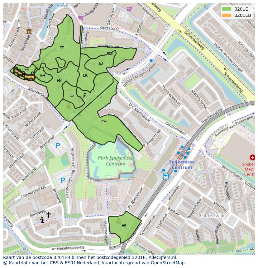 Afbeelding van het postcodegebied 3201 EB op de kaart.