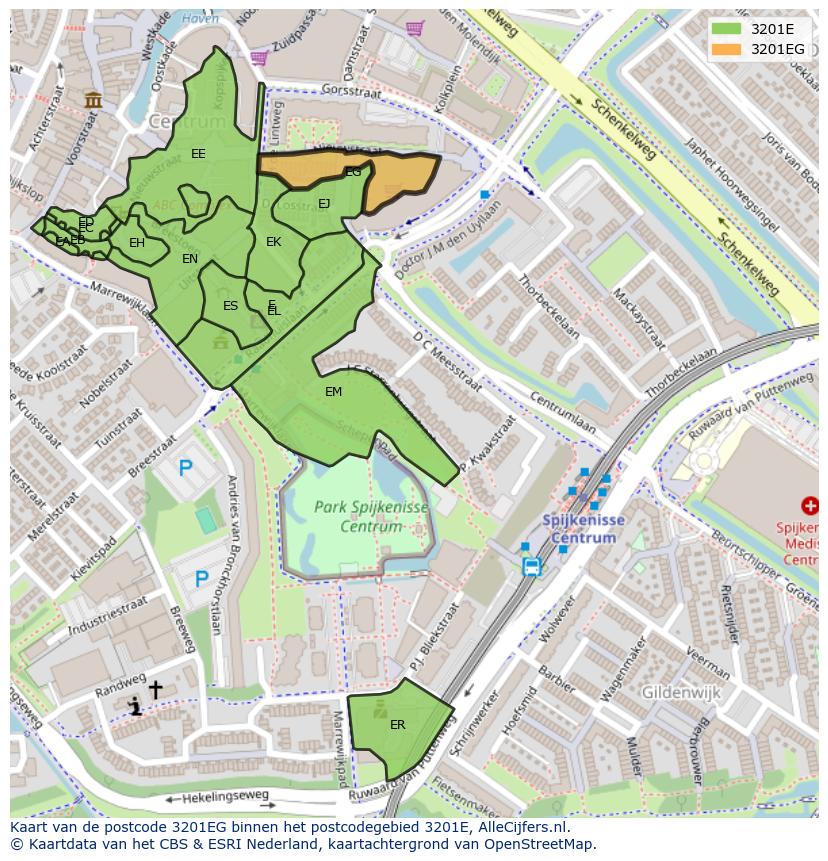 Afbeelding van het postcodegebied 3201 EG op de kaart.