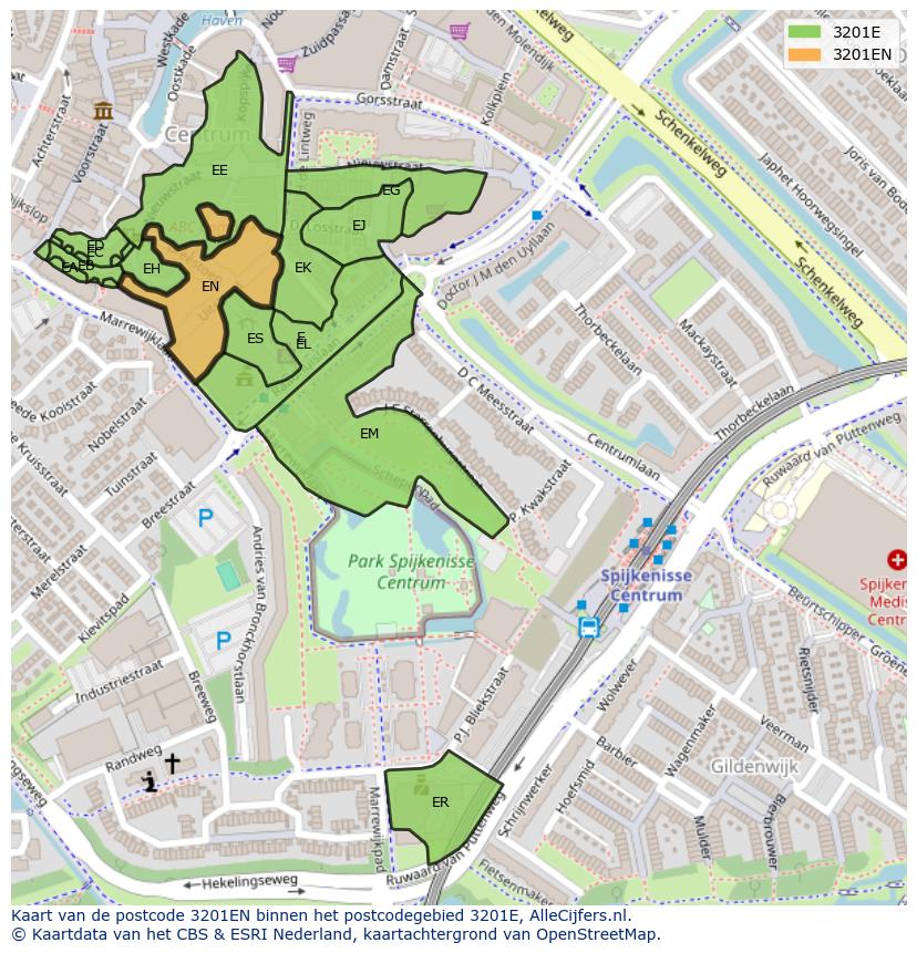 Afbeelding van het postcodegebied 3201 EN op de kaart.