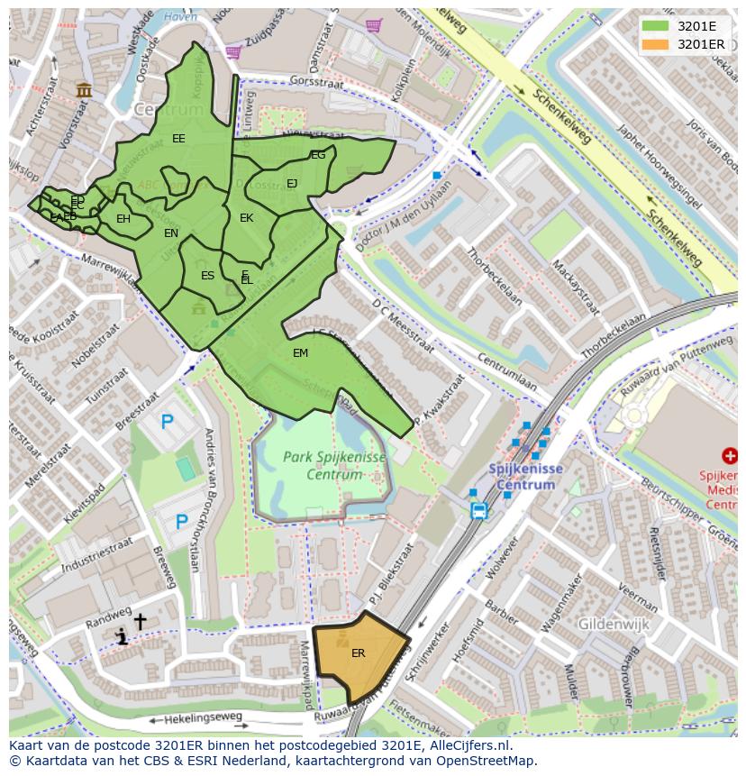 Afbeelding van het postcodegebied 3201 ER op de kaart.