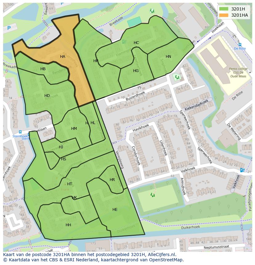 Afbeelding van het postcodegebied 3201 HA op de kaart.