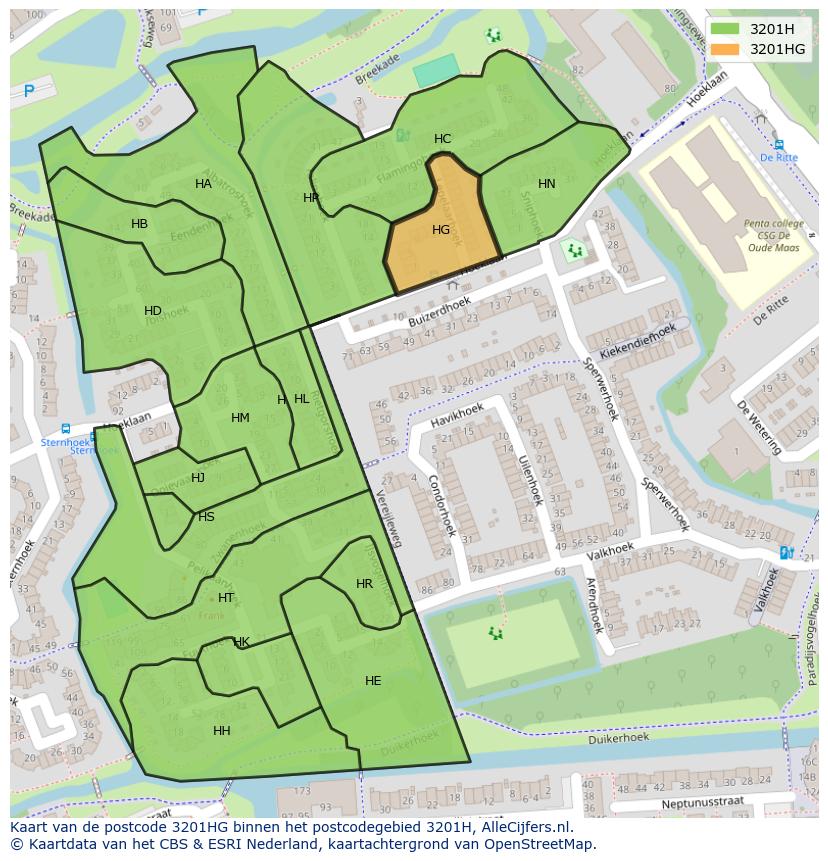 Afbeelding van het postcodegebied 3201 HG op de kaart.