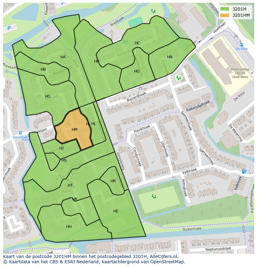 Afbeelding van het postcodegebied 3201 HM op de kaart.