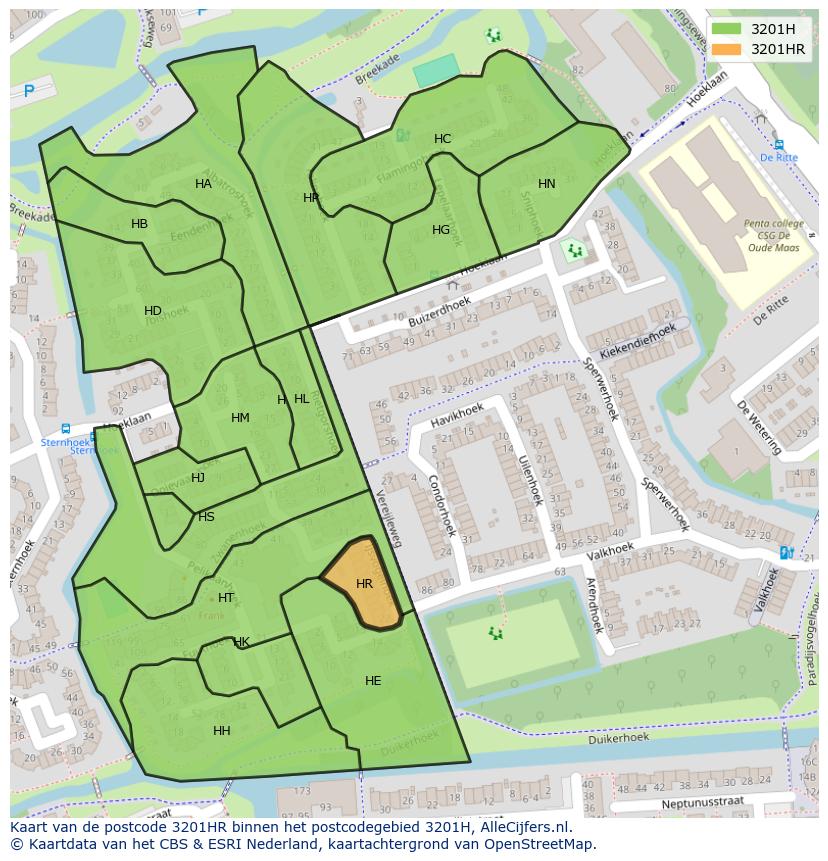 Afbeelding van het postcodegebied 3201 HR op de kaart.