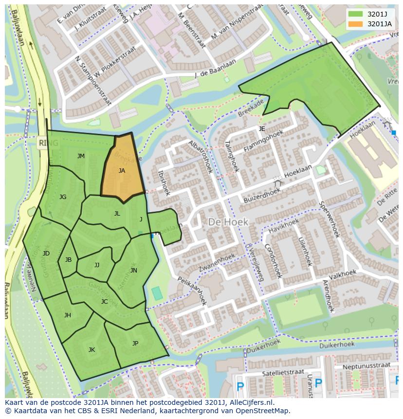 Afbeelding van het postcodegebied 3201 JA op de kaart.