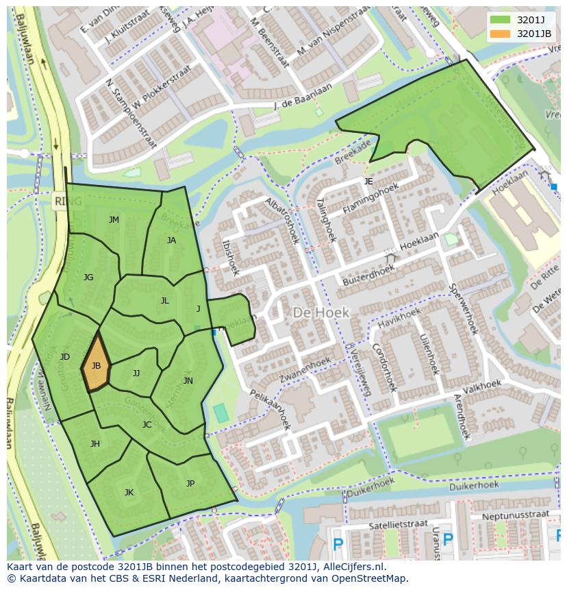 Afbeelding van het postcodegebied 3201 JB op de kaart.