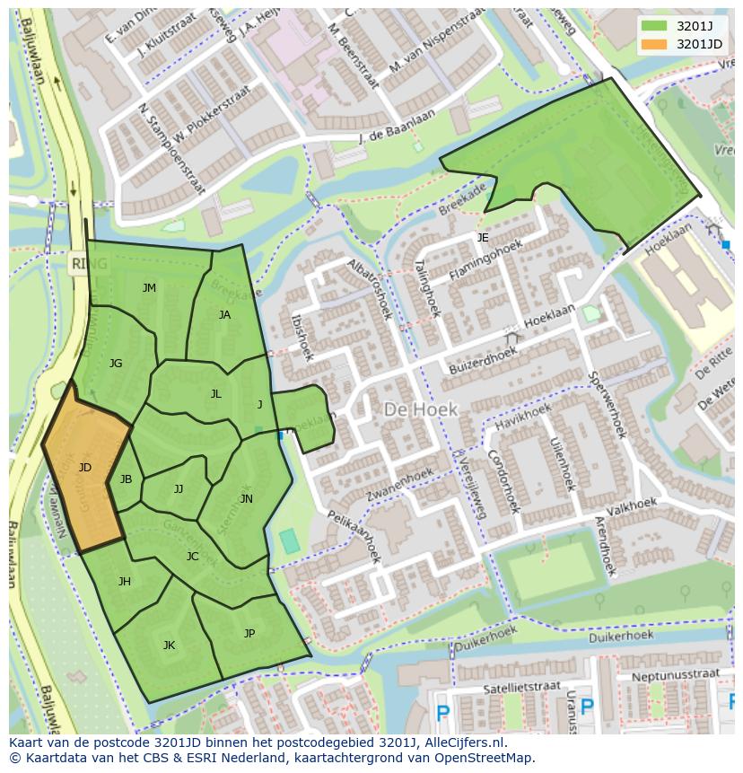 Afbeelding van het postcodegebied 3201 JD op de kaart.