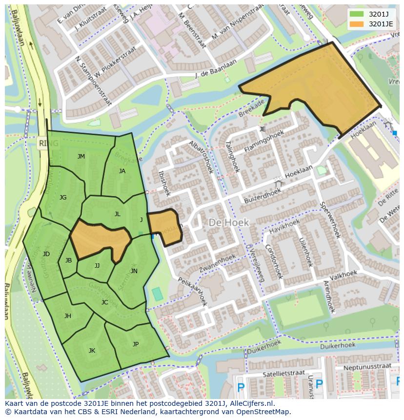 Afbeelding van het postcodegebied 3201 JE op de kaart.
