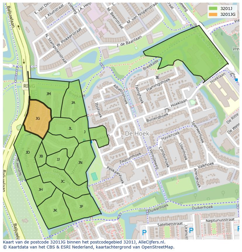 Afbeelding van het postcodegebied 3201 JG op de kaart.
