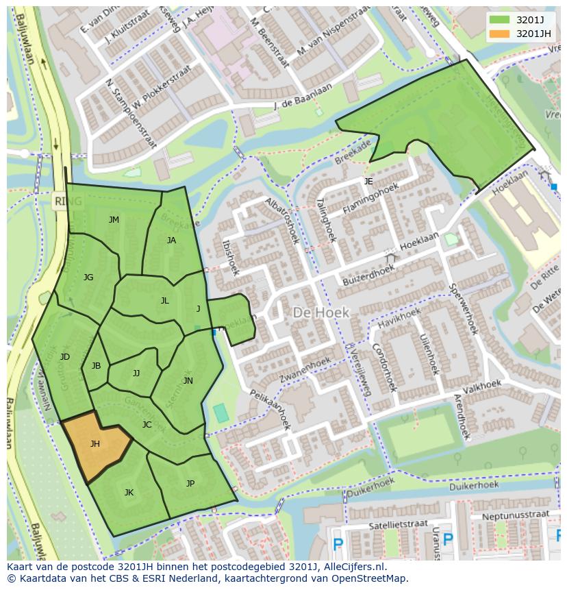Afbeelding van het postcodegebied 3201 JH op de kaart.