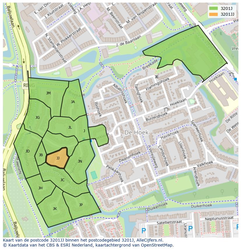 Afbeelding van het postcodegebied 3201 JJ op de kaart.