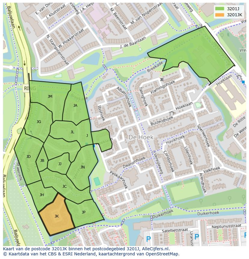 Afbeelding van het postcodegebied 3201 JK op de kaart.