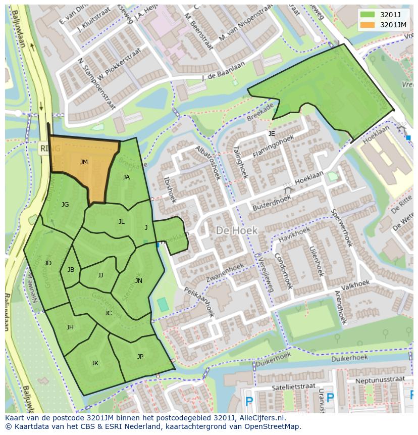Afbeelding van het postcodegebied 3201 JM op de kaart.