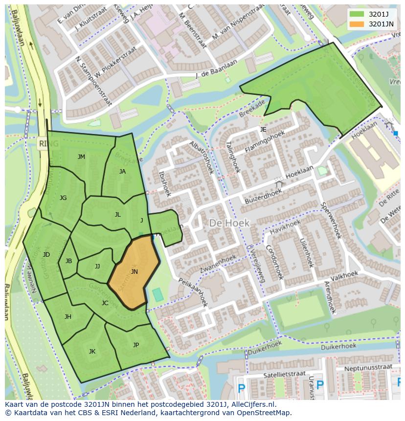 Afbeelding van het postcodegebied 3201 JN op de kaart.