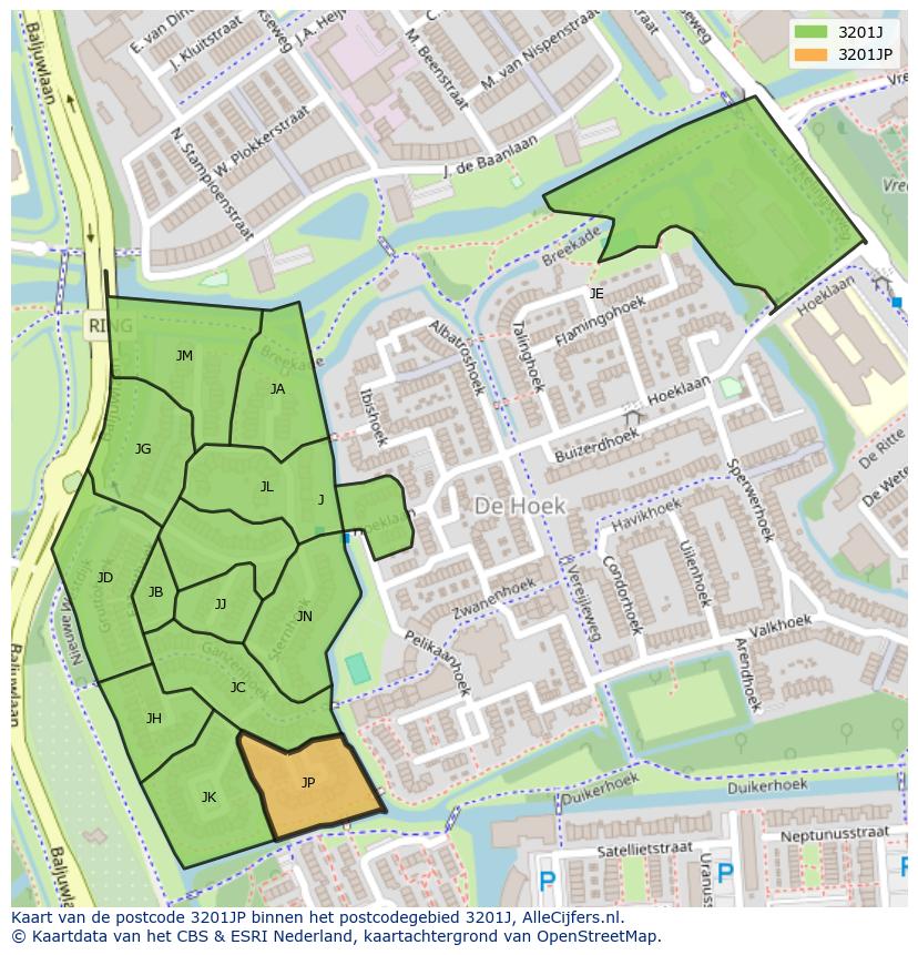 Afbeelding van het postcodegebied 3201 JP op de kaart.