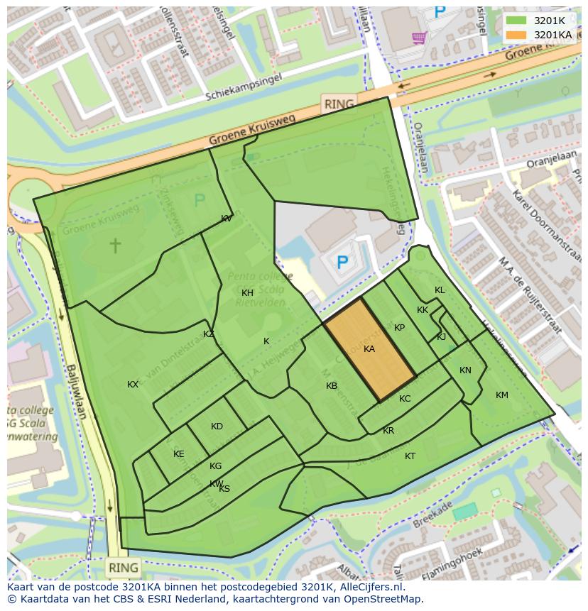Afbeelding van het postcodegebied 3201 KA op de kaart.