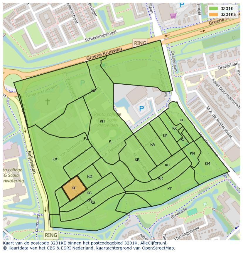 Afbeelding van het postcodegebied 3201 KE op de kaart.