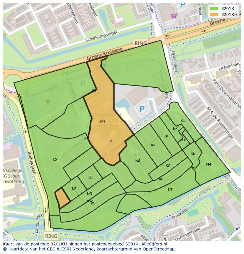 Afbeelding van het postcodegebied 3201 KH op de kaart.