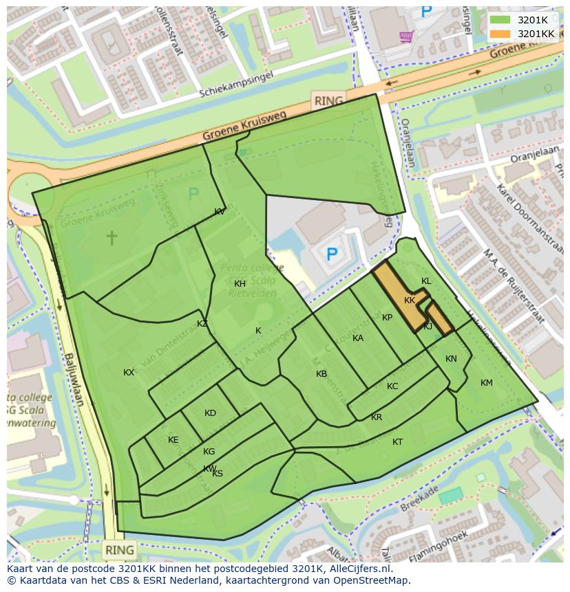 Afbeelding van het postcodegebied 3201 KK op de kaart.