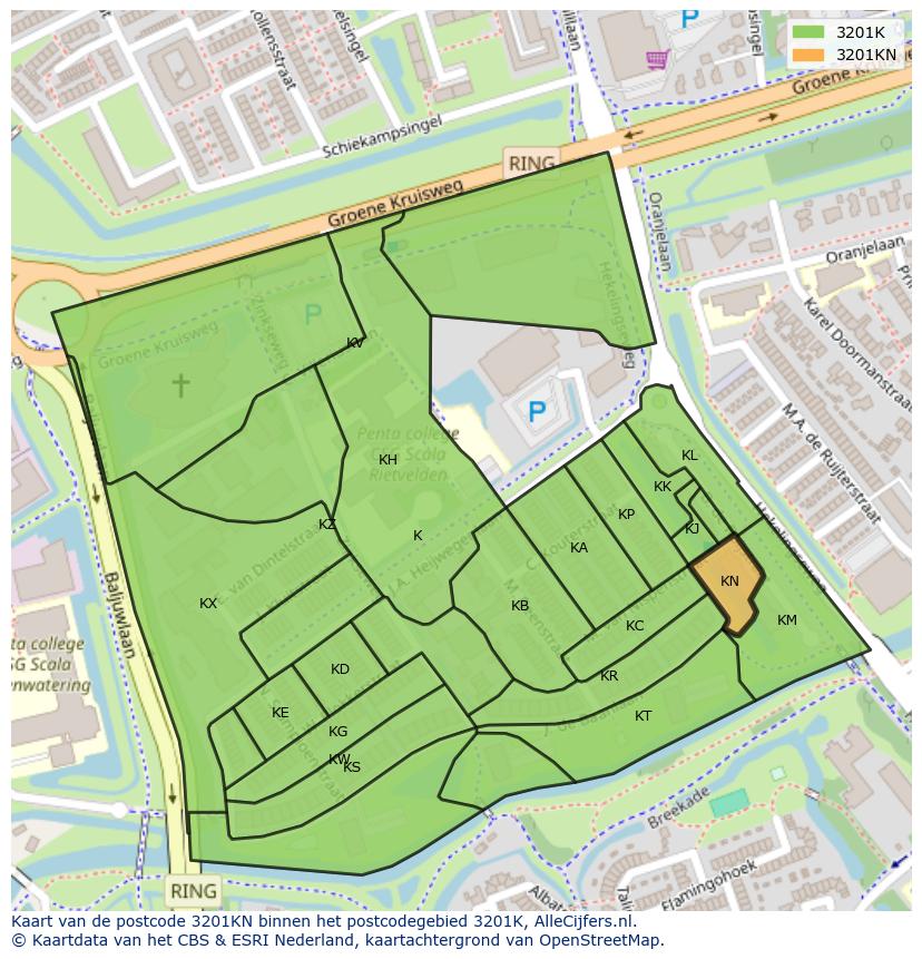 Afbeelding van het postcodegebied 3201 KN op de kaart.
