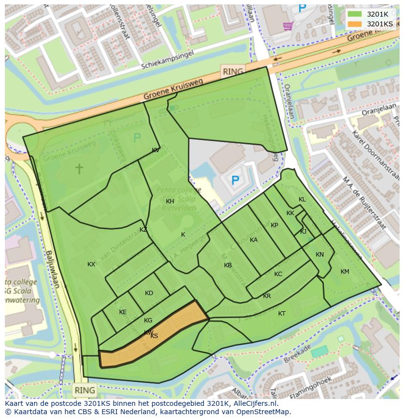Afbeelding van het postcodegebied 3201 KS op de kaart.
