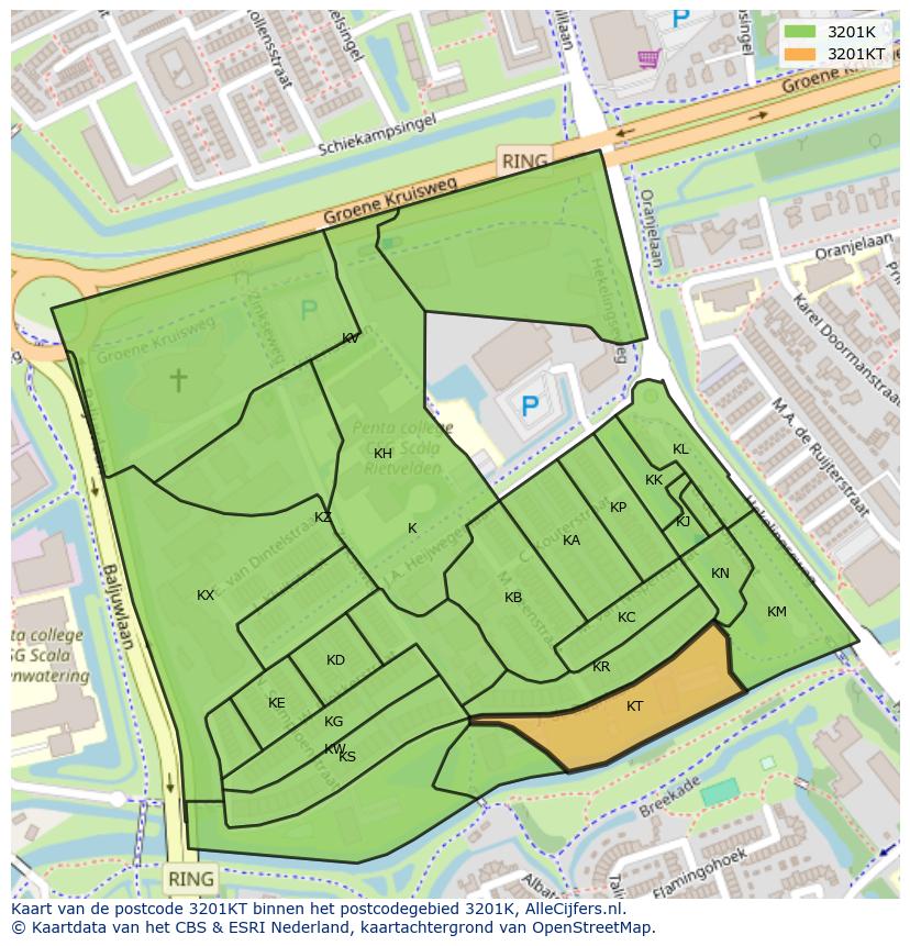 Afbeelding van het postcodegebied 3201 KT op de kaart.