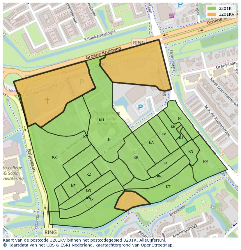 Afbeelding van het postcodegebied 3201 KV op de kaart.