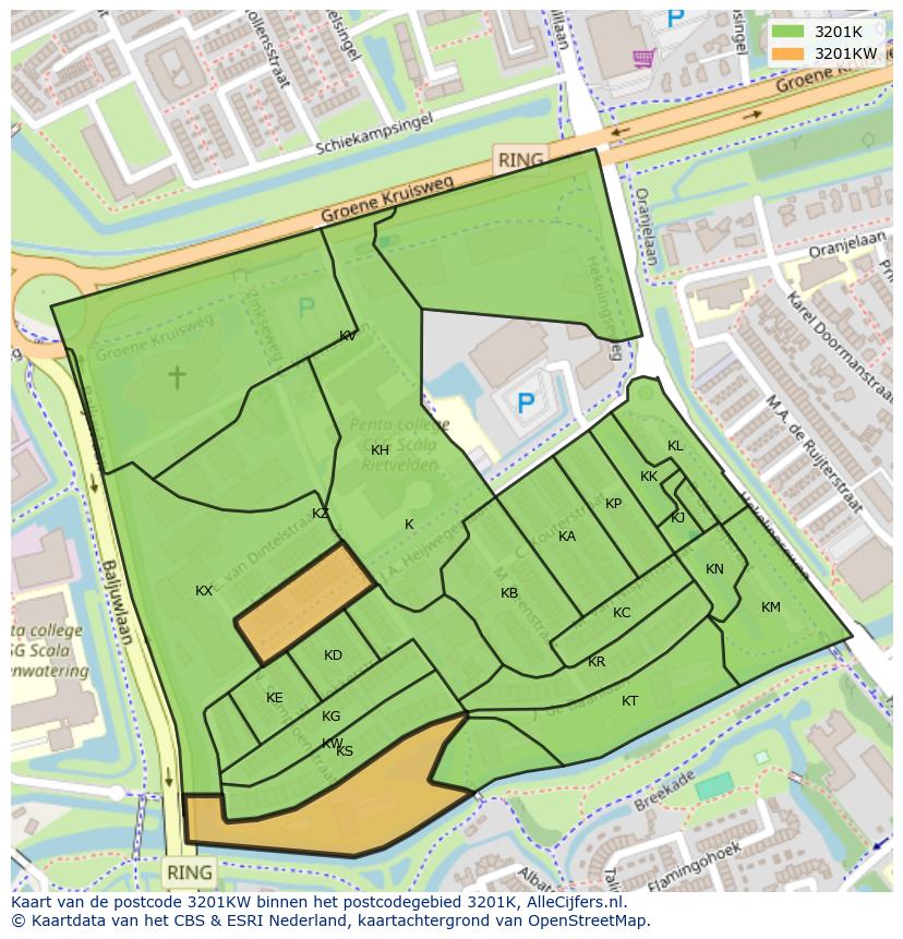 Afbeelding van het postcodegebied 3201 KW op de kaart.