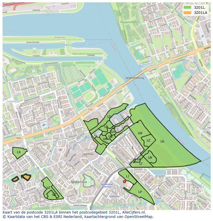 Afbeelding van het postcodegebied 3201 LA op de kaart.