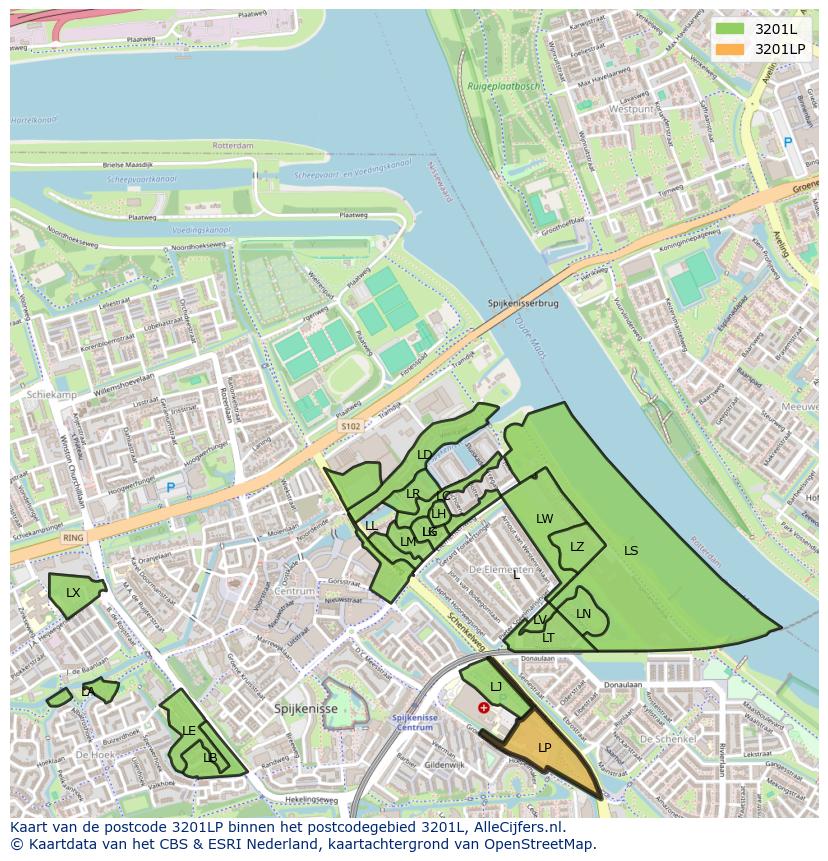 Afbeelding van het postcodegebied 3201 LP op de kaart.