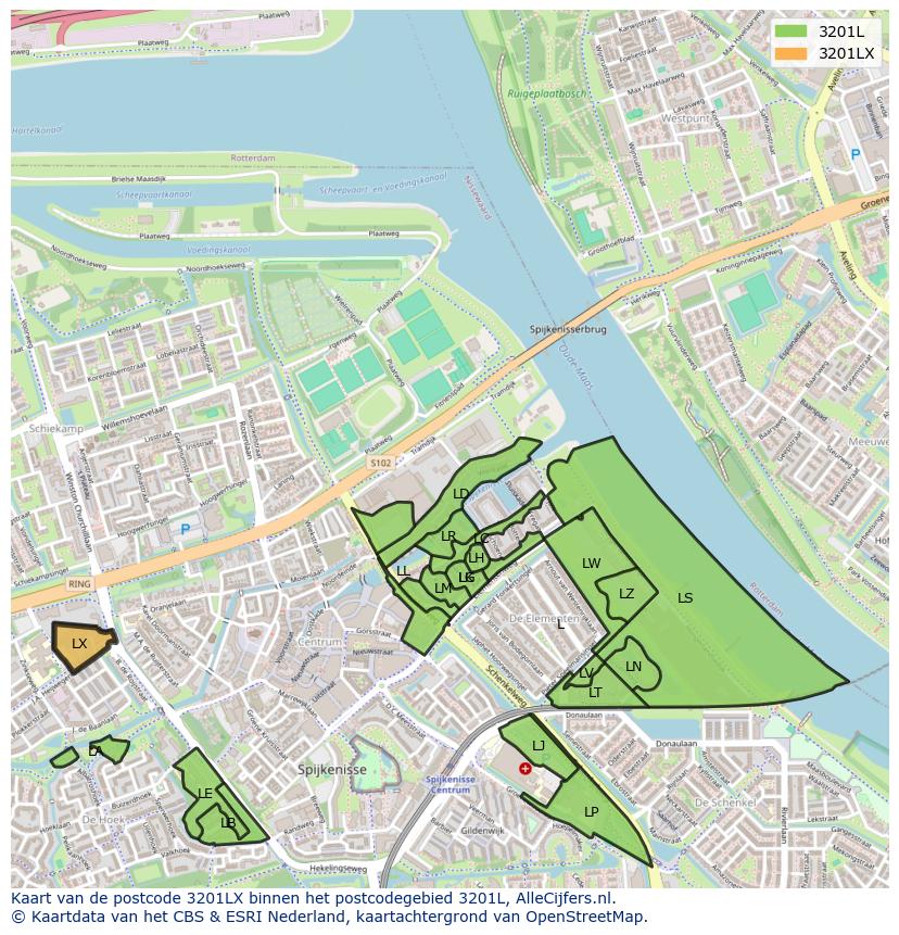 Afbeelding van het postcodegebied 3201 LX op de kaart.