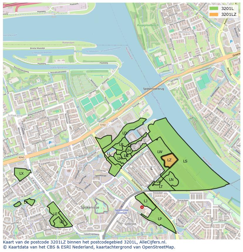 Afbeelding van het postcodegebied 3201 LZ op de kaart.