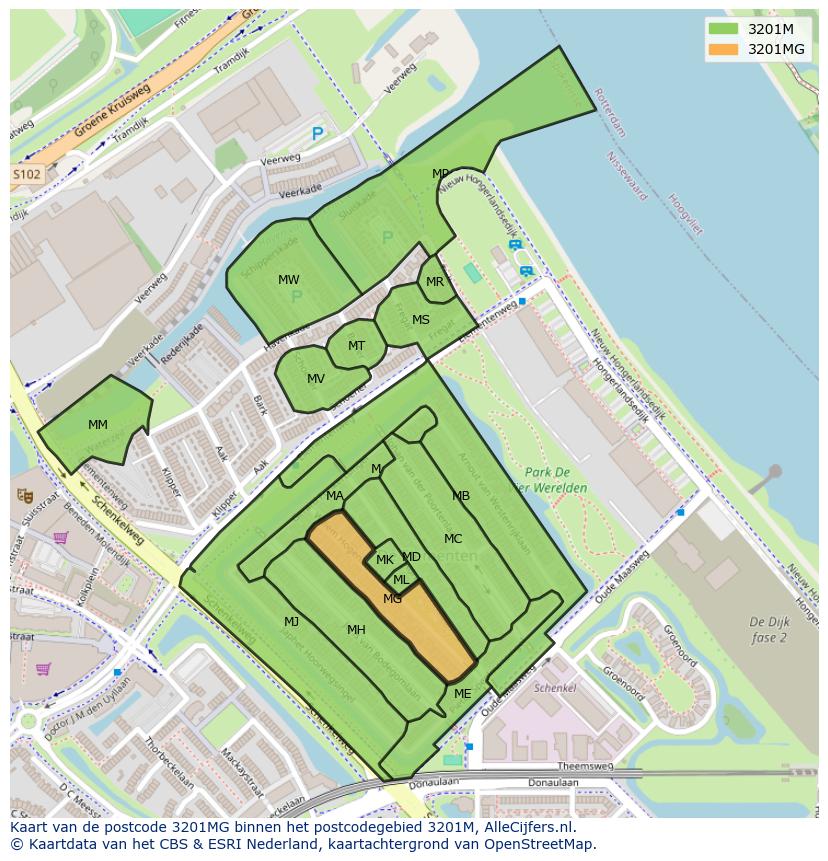 Afbeelding van het postcodegebied 3201 MG op de kaart.