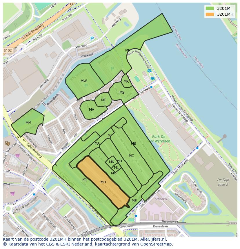 Afbeelding van het postcodegebied 3201 MH op de kaart.