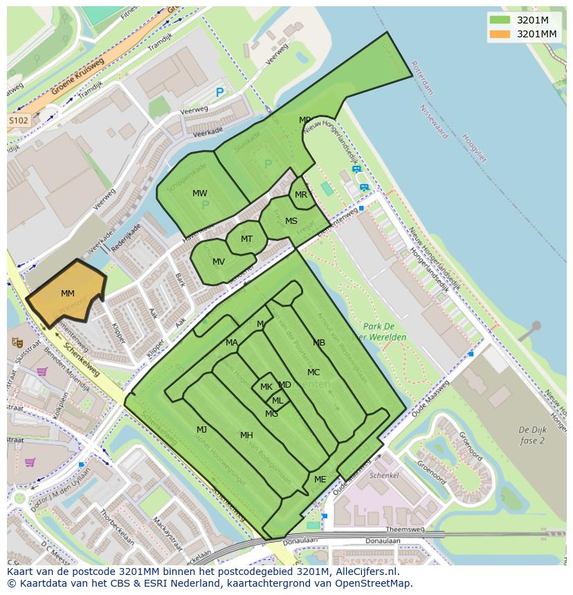 Afbeelding van het postcodegebied 3201 MM op de kaart.
