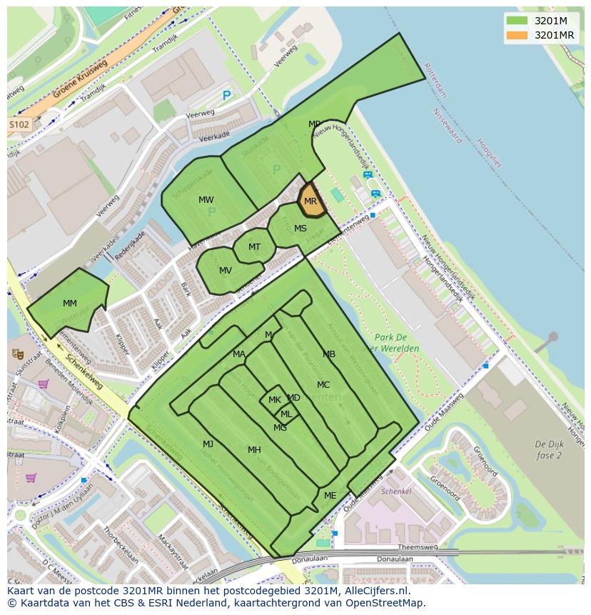 Afbeelding van het postcodegebied 3201 MR op de kaart.