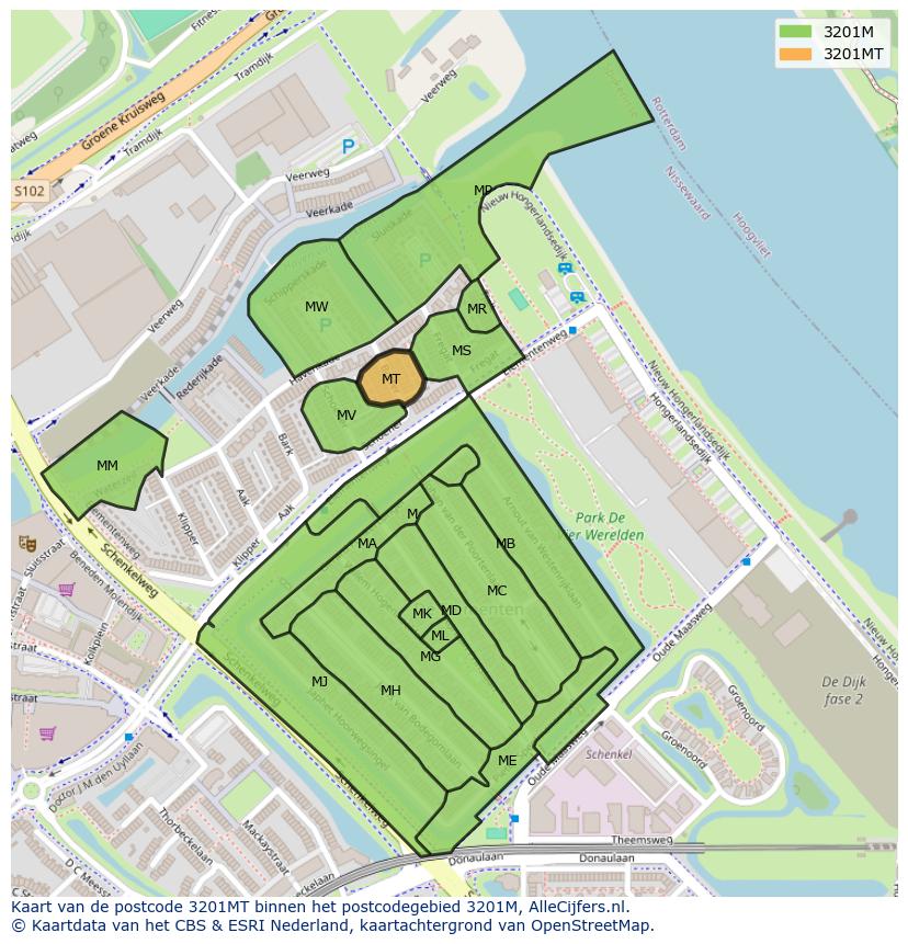 Afbeelding van het postcodegebied 3201 MT op de kaart.