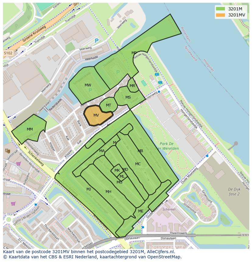 Afbeelding van het postcodegebied 3201 MV op de kaart.