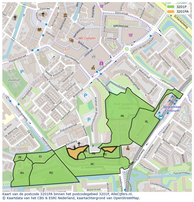 Afbeelding van het postcodegebied 3201 PA op de kaart.