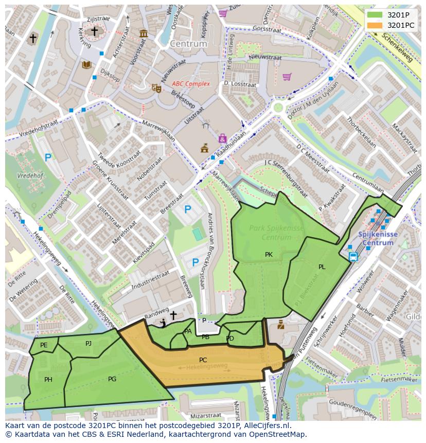 Afbeelding van het postcodegebied 3201 PC op de kaart.