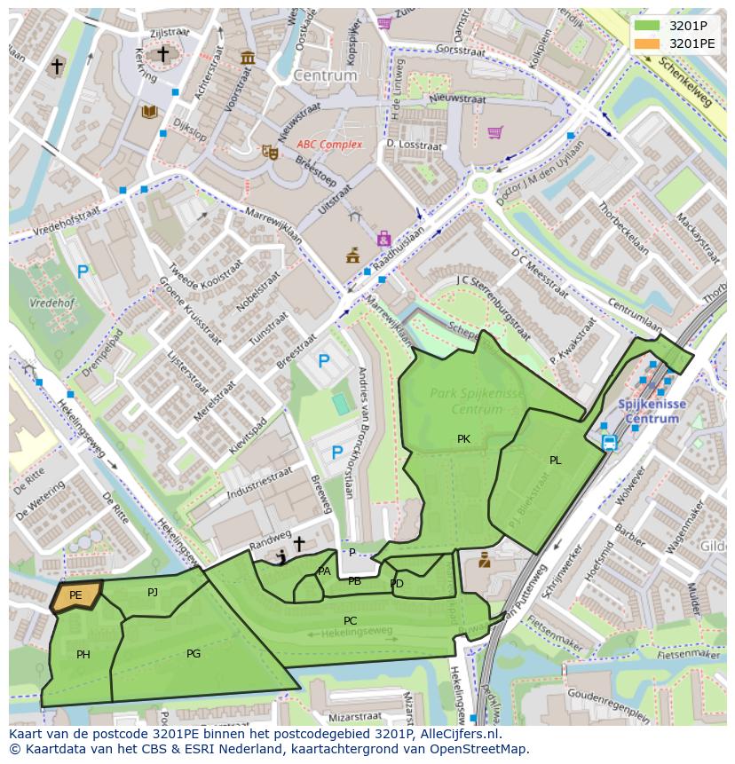 Afbeelding van het postcodegebied 3201 PE op de kaart.