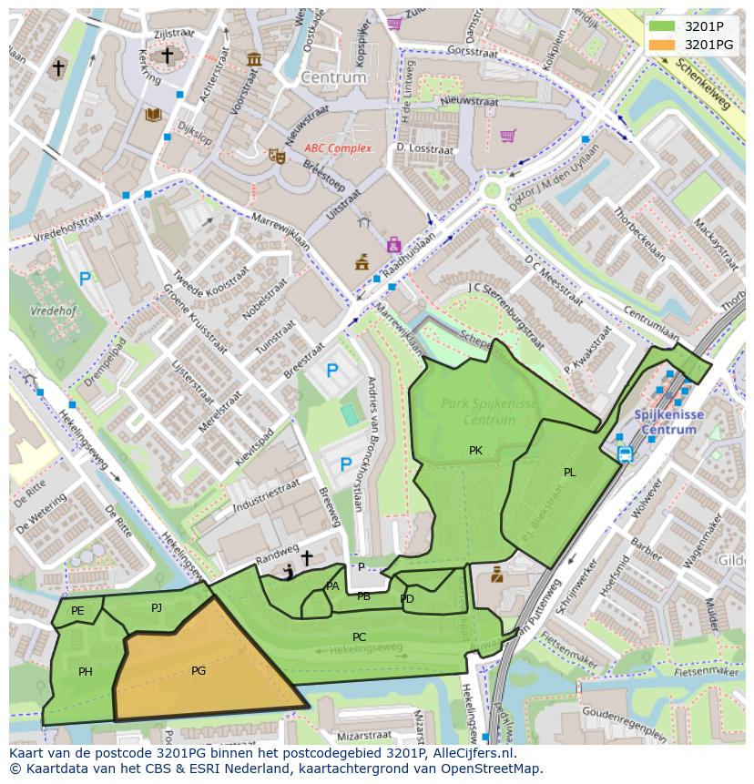 Afbeelding van het postcodegebied 3201 PG op de kaart.