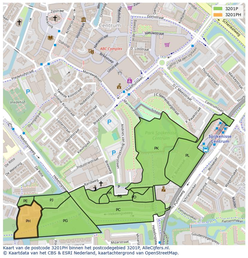 Afbeelding van het postcodegebied 3201 PH op de kaart.