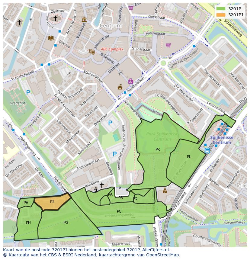 Afbeelding van het postcodegebied 3201 PJ op de kaart.